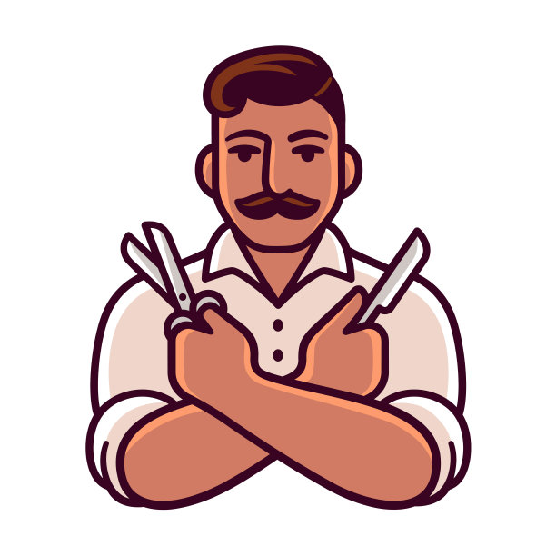 复古风格的理发师人物插图图片下载
