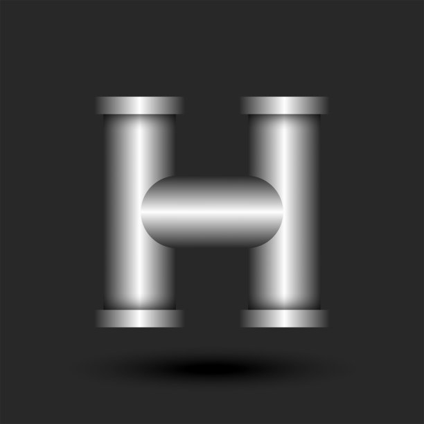 字母H标志字母组合3d金属线管道结构与法兰形状，银色创意字体标识，工业标志技术设计。图片下载