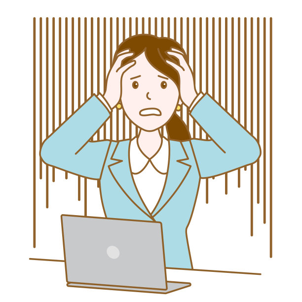 一个西装女子抱着她的头在电脑前，矢量插图图片下载