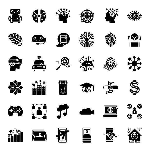 创新的人工智能和技术图标集填充风格。图片下载