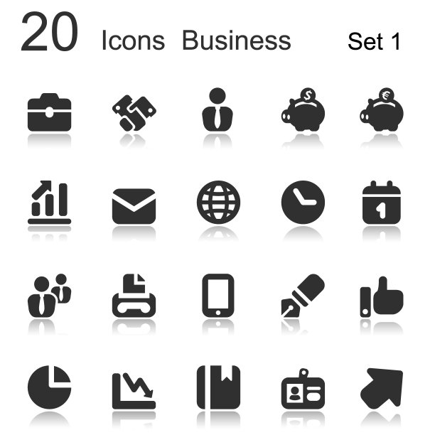 20个图标商业黑色反射图片下载