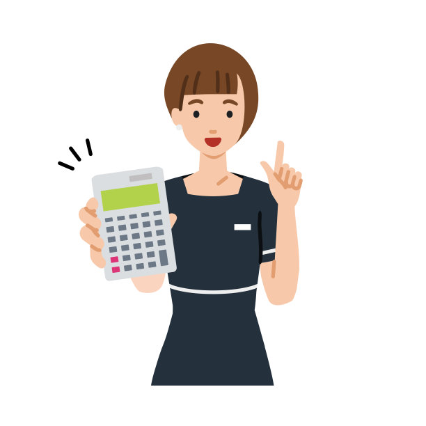一个美容师，前台女接待员，推荐，提议，展示估价，微笑着指着计算器图片下载