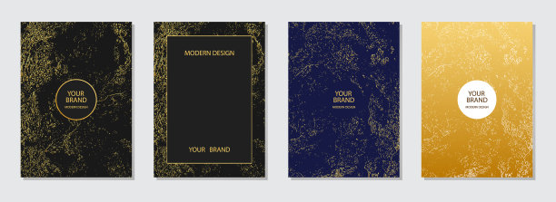 时髦的封面设计集。黑色纹理背景，金色纹理。几何复古图案，有斑点，裂缝，划痕。豪华原创垃圾系列。图片下载