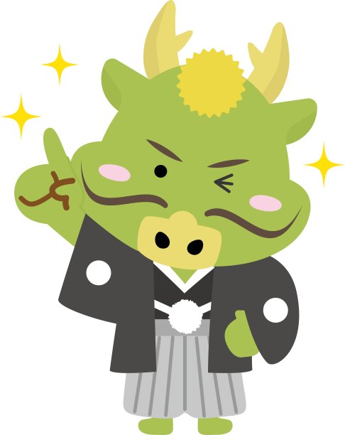 穿着和服的龙的全身插图，用食指指向一个点/插图材料(矢量插图)图片下载