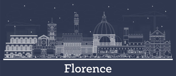 勾勒佛罗伦萨意大利城市天际线与白色建筑。图片下载