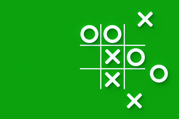 绿色背景的井字游戏。有趣的休闲。前视图。副本的空间。三维渲染图片下载