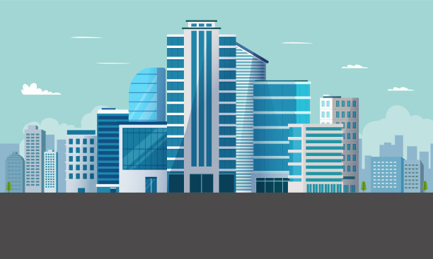 城市建筑。一个现代城镇与街道矢量插图。城市里的智能办公室图片下载