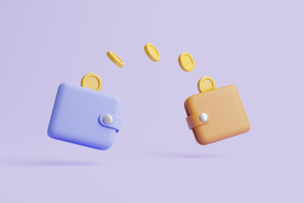 两个钱包之间的金币转移浮动在一个柔和的背景图片下载