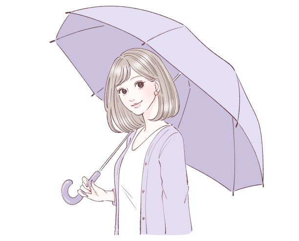 雨季/受卷发之苦/潮湿/一个女人撑伞的插图图片下载