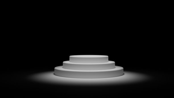 3D渲染：圆柱形领奖台，发光半圆形图层场景，抽象极简产品展示模型图片下载