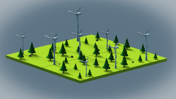 飞行岛上的低聚风力涡轮机。绿色能源概念图片下载