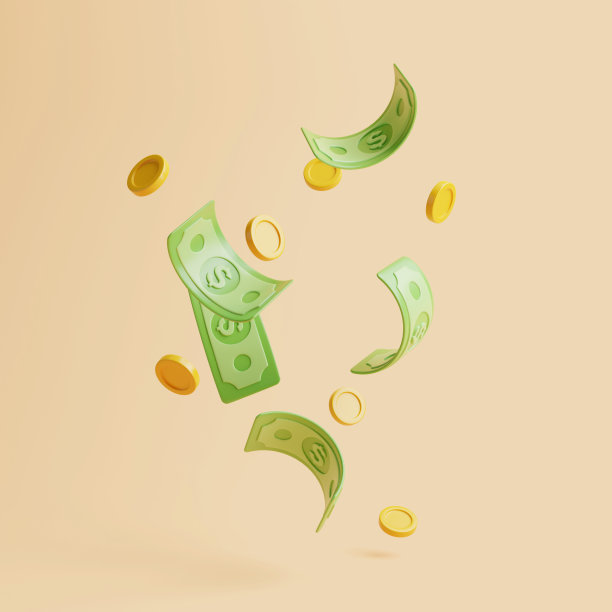 美钞上的金币漂浮在米色的背景上图片下载