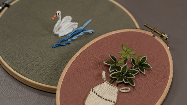 刺绣箍艺术天鹅和花图片下载