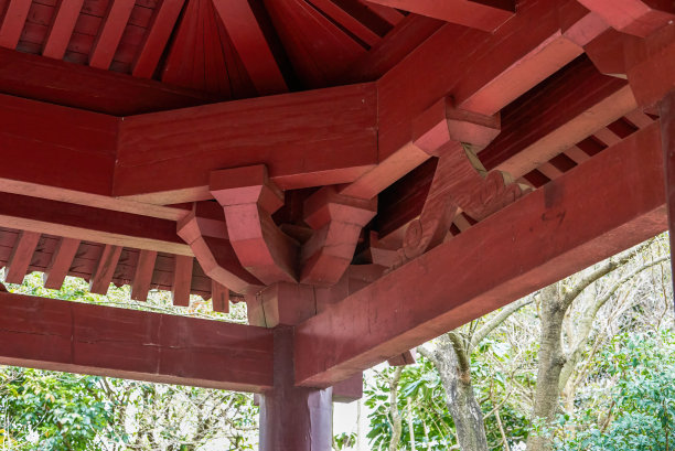 中国传统建筑的木榫卯屋顶结构图片下载