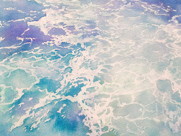 美丽的水彩画蓝色的大海和白色的飞溅图片下载