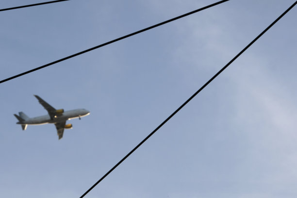 在晴朗的天空下，正在接近的飞机图片下载