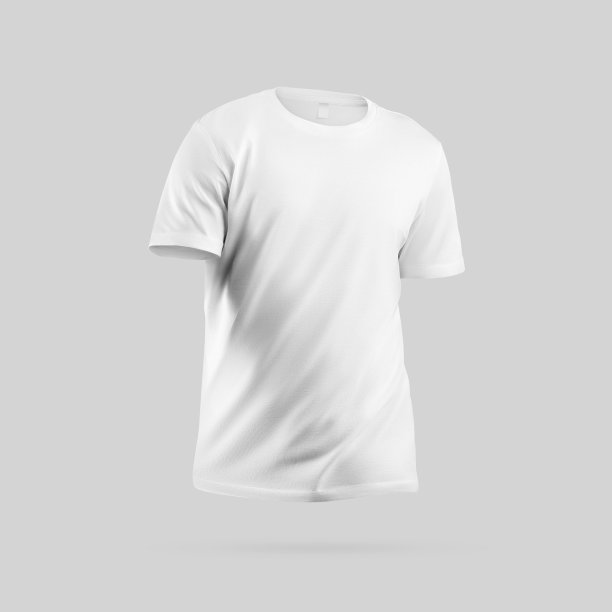 运动中的时尚白色t恤3D渲染模型，带有标签的纹理服装，圆领，背景隔离，正面视图。图片下载