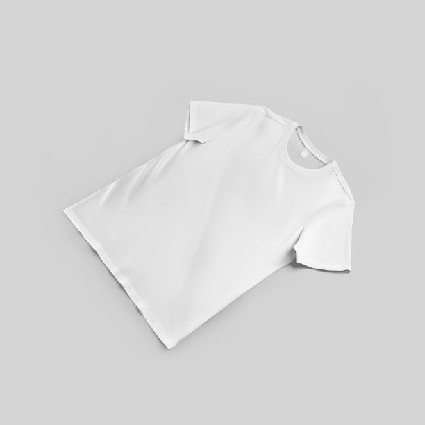 男士白色t恤的样板，带标签，对角线展示，用于设计，印刷，品牌，产品摄影，正面视图。图片下载