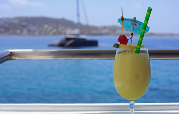 以海景为背景的椰林鸡尾酒图片下载