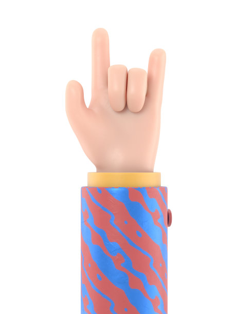 卡通手势图标模型。卡通人物的手晃动手势。白色背景的3D渲染。图片下载