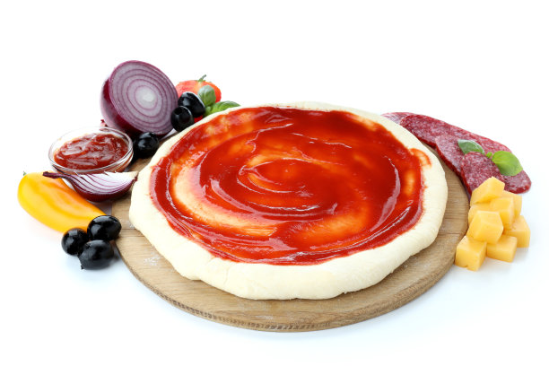 烹饪披萨的概念孤立在白色背景上图片下载