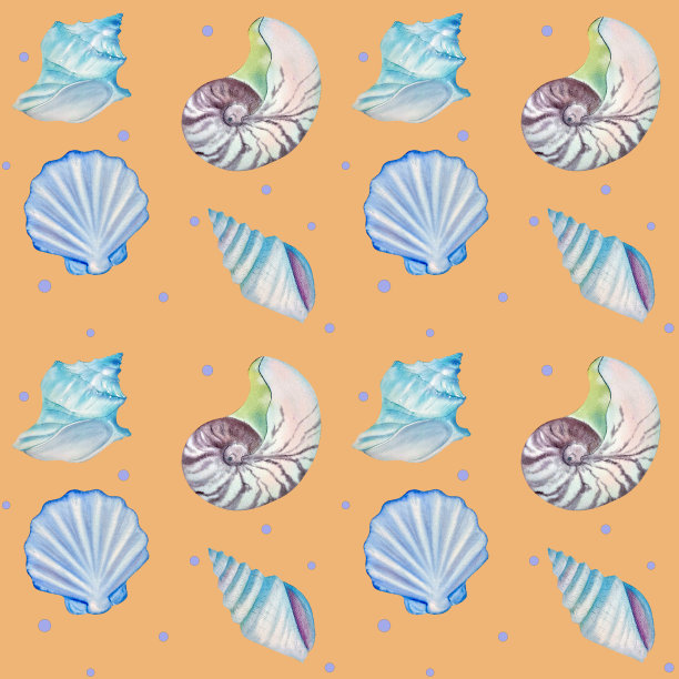 海滩无缝图案水彩贝壳。航海数字背景。图片下载