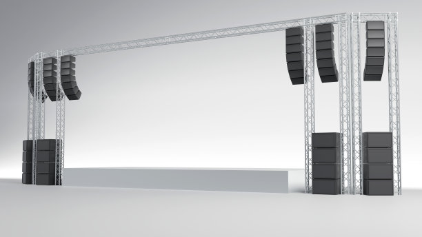 三维渲染铝制框架与音响系统的音乐会演出业务图片下载