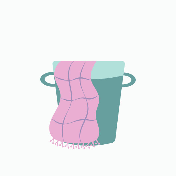 柳条洗衣篮与格子，毛巾在里面图片下载