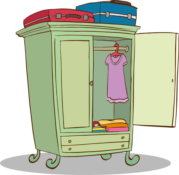 打开门衣柜卡通矢量插图图片下载