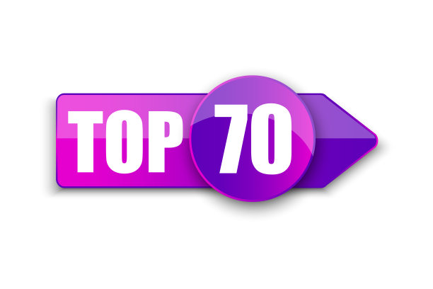 紫色丝带箭头上的前70个单词。矢量插图。股票的照片。图片下载