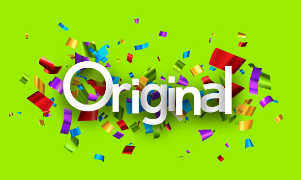 原来的标志在彩色切割箔彩带在绿色的背景上。图片下载