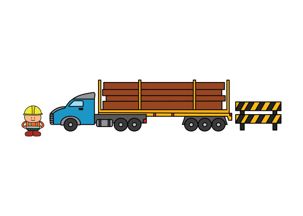 手绘彩色儿童的建筑伐木卡车和建筑工人剪贴艺术图片下载