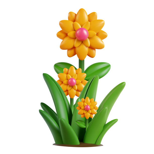 灌木与夏天或春天的花朵和绿色的草。三维卡通园林设计构图现代简约风格。矢量明亮的概念或插图。图片下载