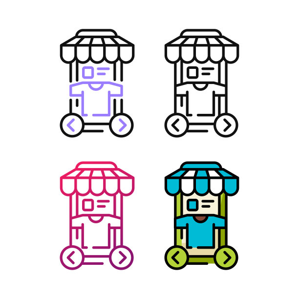 网上商店的图标设计在四个变化的颜色图片下载