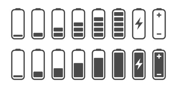 电池图标设置。电池电量。充电图标。矢量轮廓插图在平面风格图片下载