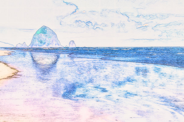 坎农海滩干草堆岩石的镜像图片下载