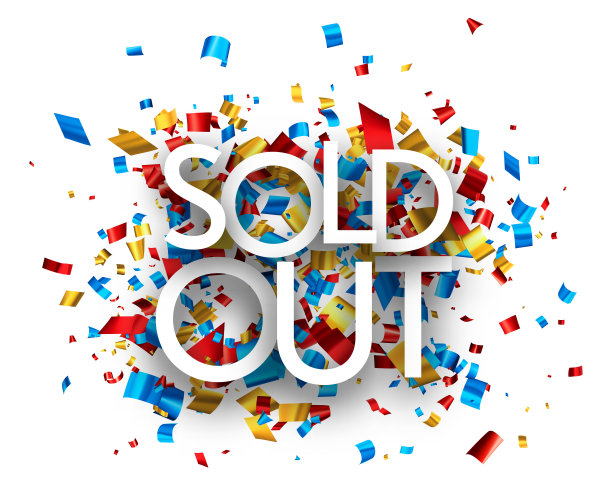 售罄的标志在彩色切割箔彩带五彩纸屑背景。图片下载