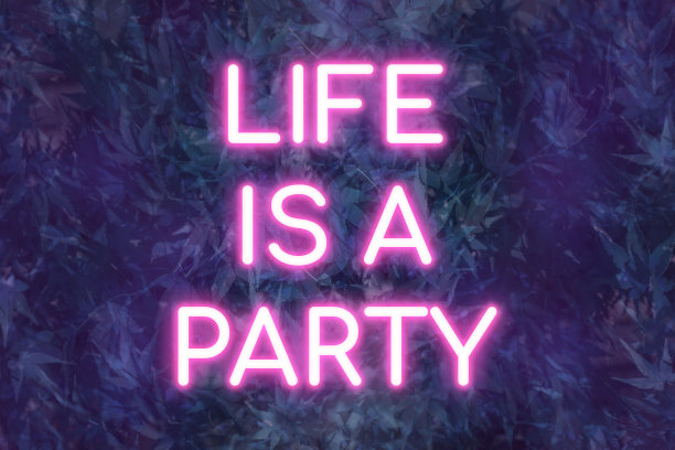 生活是一场以砖墙为背景的霓虹文字横幅派对。图片下载