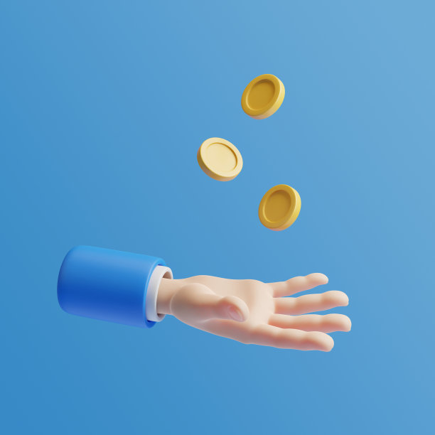 商人的卡通手在蓝色背景上捕捉金币图片下载