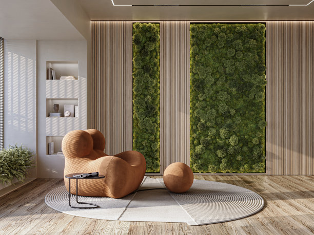 生活在家庭内部的绿色墙。垂直园艺，3d渲染图片下载