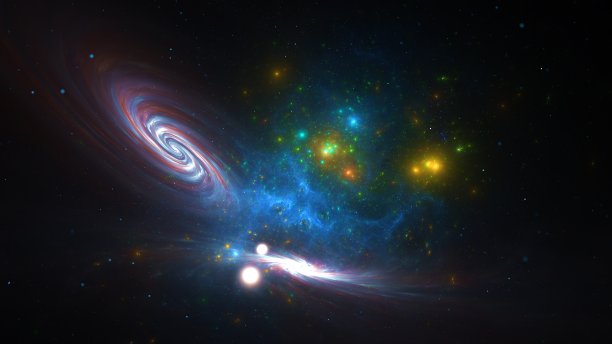 宇宙在太空中的形成，行星和星系的诞生。太空中的星团和星云。星系碰撞。三维渲染图片下载