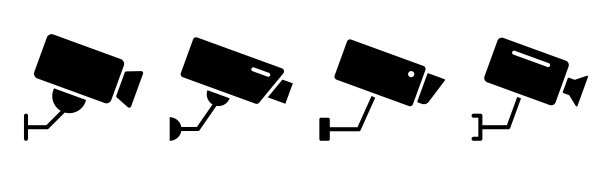 黑色安全摄像头。闭路电视摄像机图标集。黑色的监控摄像头。保安系统。Stock vector插图图片下载