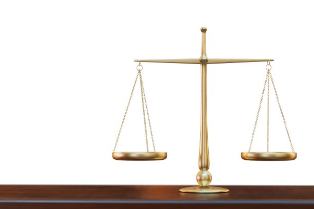 金黄铜天平天平隔离在白色背景。正义的标志。三维渲染图片下载