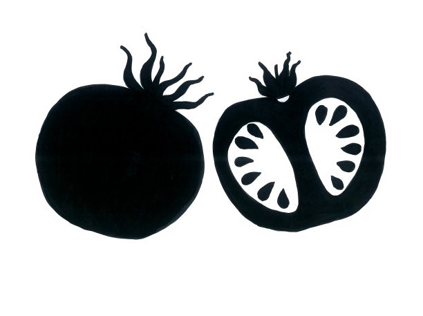 A set of two tomato elements. Black outline on a white background.图片下载