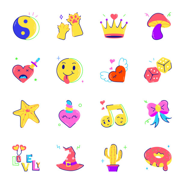 收集指甲装饰扁平贴纸图片下载