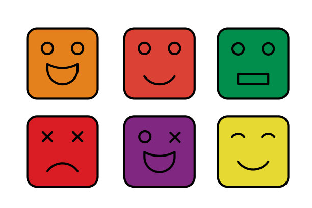 一套彩色方形表情符号元素图片下载