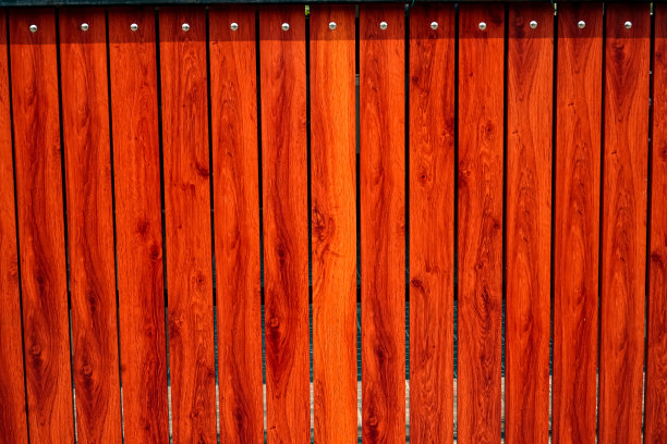 正面视图显示了一个红褐色的房子大门，由轻质耐用的实木制成。图片下载