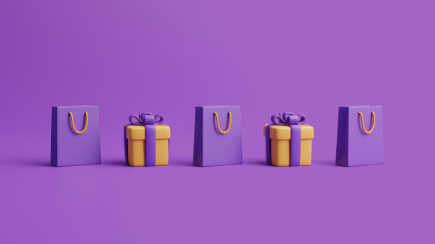 紫色背景的卡通礼品盒和购物袋图片下载