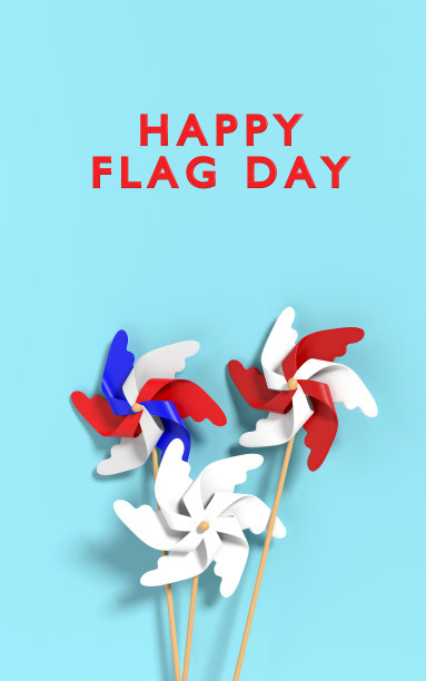 摘要红、蓝、白纸花风车旗日背景上的蓝色图片下载