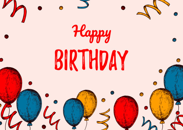 生日横贺卡。用手绘元素设计。庆典邀请模板。矢量插图在素描风格。节日儿童彩色海报图片下载